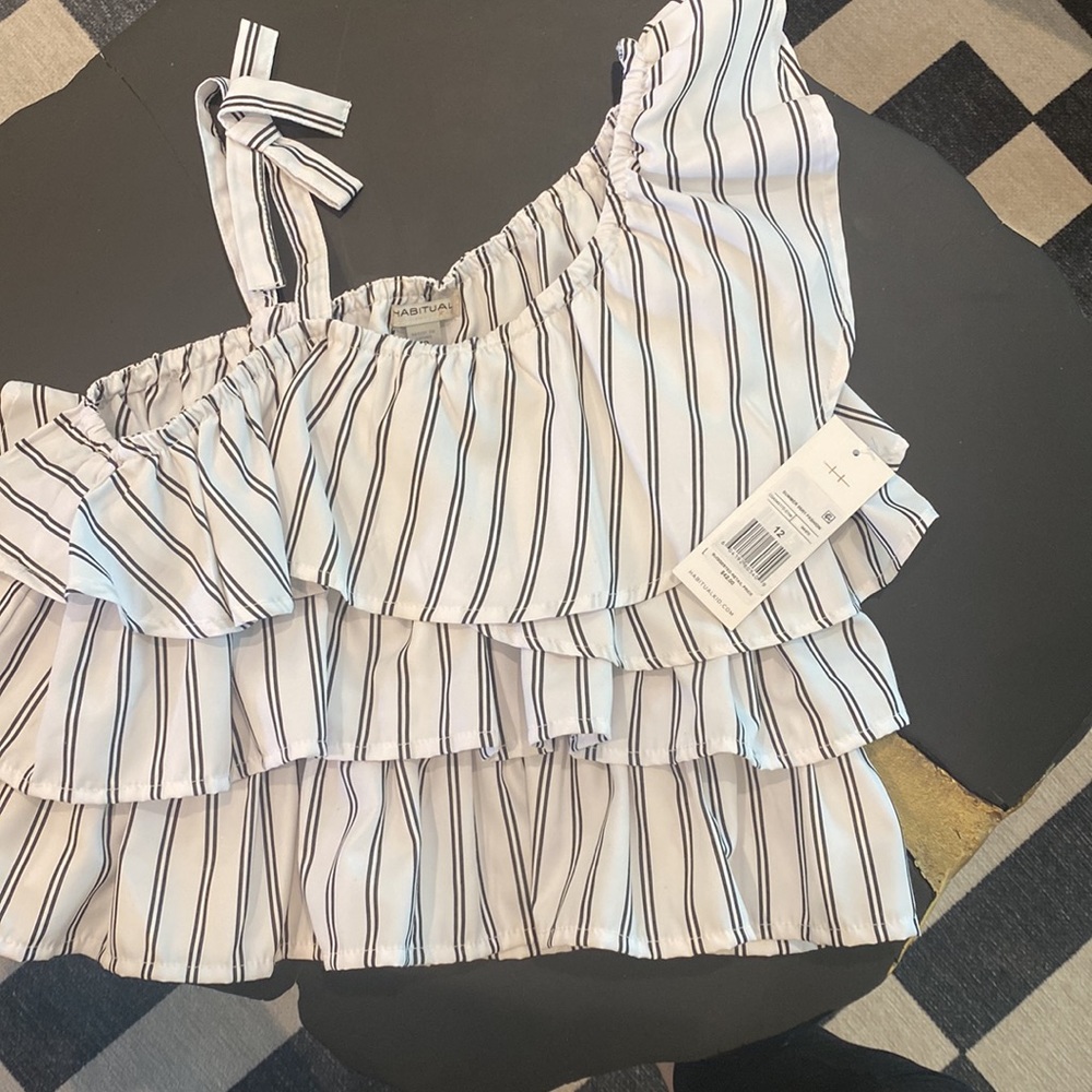 Habitual Kid Ruffles white/black strip top NEW with tags - size 12 - Picture 9 of 9